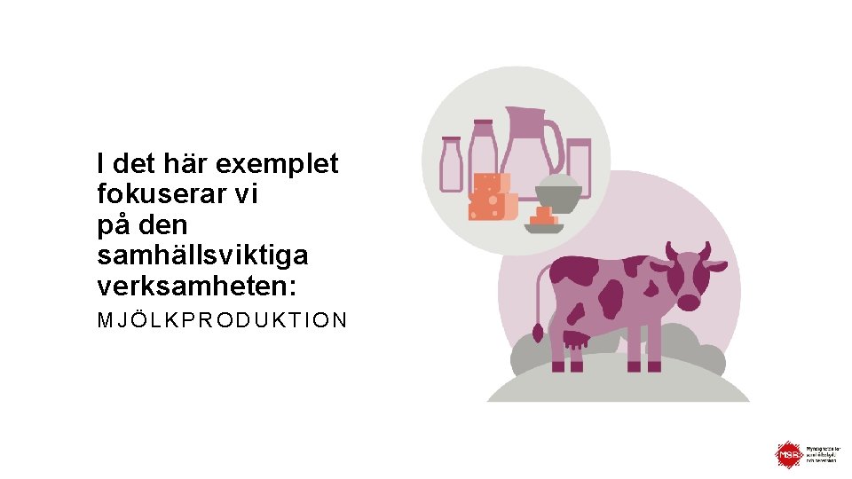 I det här exemplet fokuserar vi på den samhällsviktiga verksamheten: MJÖLKPRODUKTION 