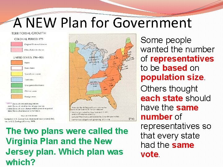 A NEW Plan for Government The two plans were called the Virginia Plan and