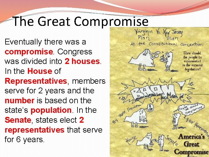 The Great Compromise Eventually there was a compromise. Congress was divided into 2 houses.
