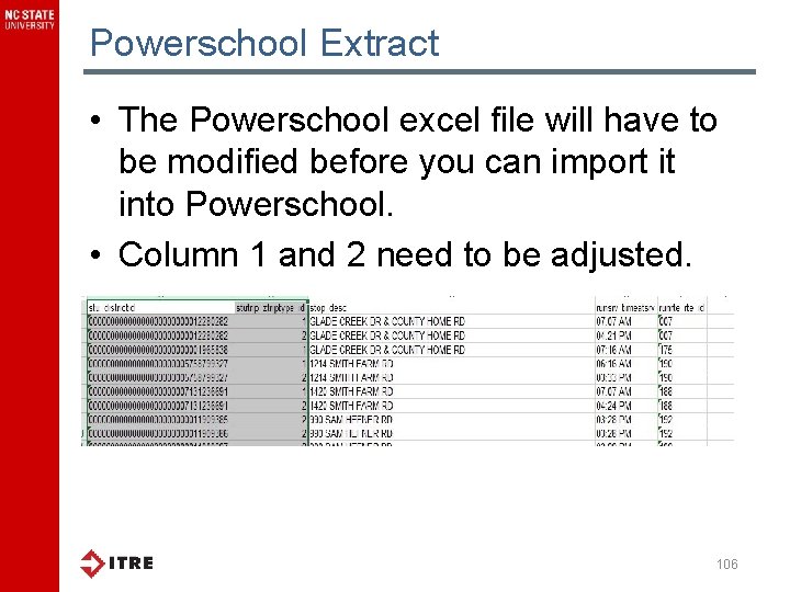 Powerschool Extract • The Powerschool excel file will have to be modified before you