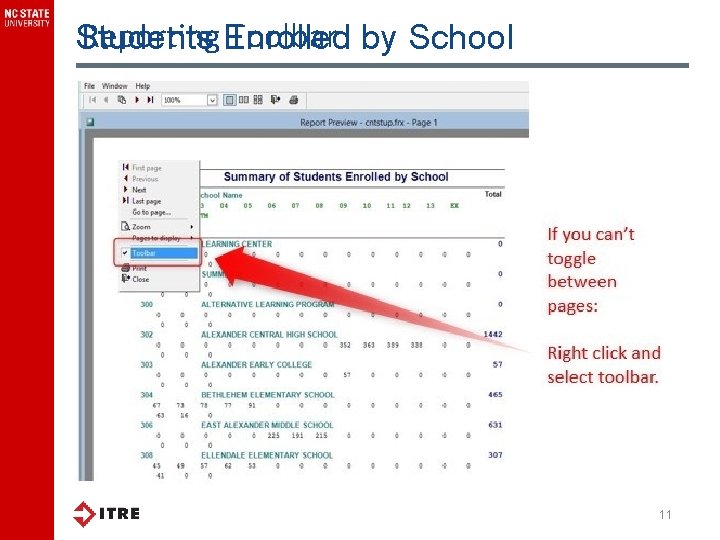 Reporting Enrolled Toolbar by School Students 11 