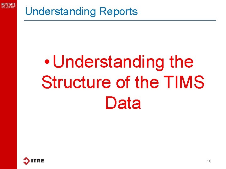 Understanding Reports • Understanding the Structure of the TIMS Data 18 