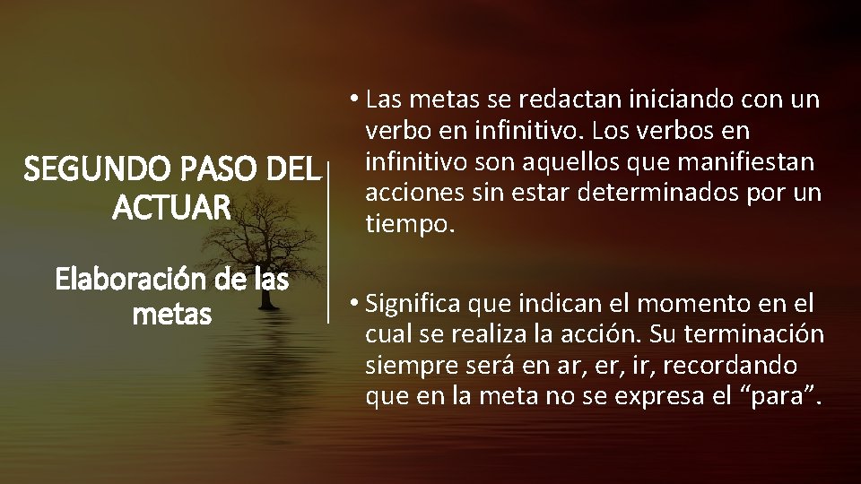 SEGUNDO PASO DEL ACTUAR Elaboracio n de las metas • Las metas se redactan