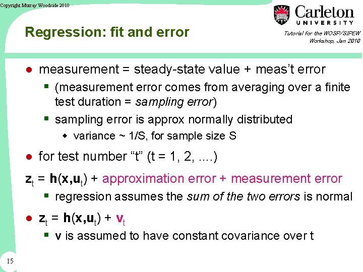 Copyright Murray Woodside 2010 Regression: fit and error Tutorial for the WOSP/SIPEW Workshop, Jan