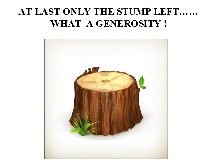 AT LAST ONLY THE STUMP LEFT…… WHAT A GENEROSITY ! 