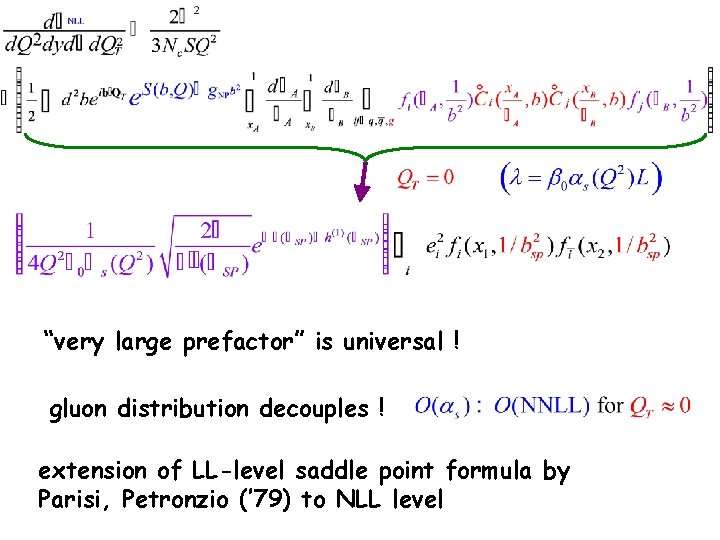 “very large prefactor” is universal ! gluon distribution decouples ! extension of LL-level saddle