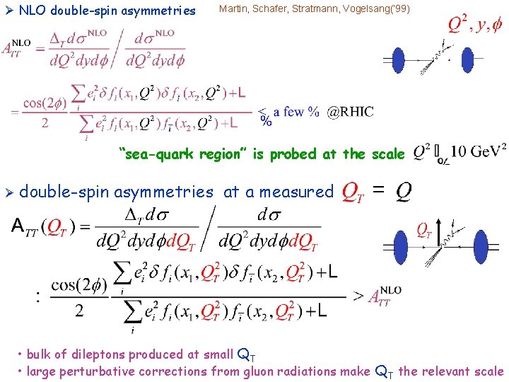 Ø NLO double-spin asymmetries Martin, Schafer, Stratmann, Vogelsang(’ 99) “sea-quark region” is probed at