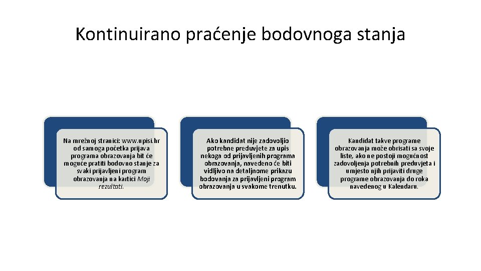 Kontinuirano praćenje bodovnoga stanja Na mrežnoj stranici: www. upisi. hr od samoga početka prijava