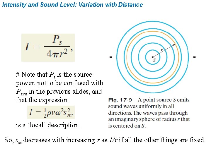 Intensity and Sound Level: Variation with Distance # Note that Ps is the source