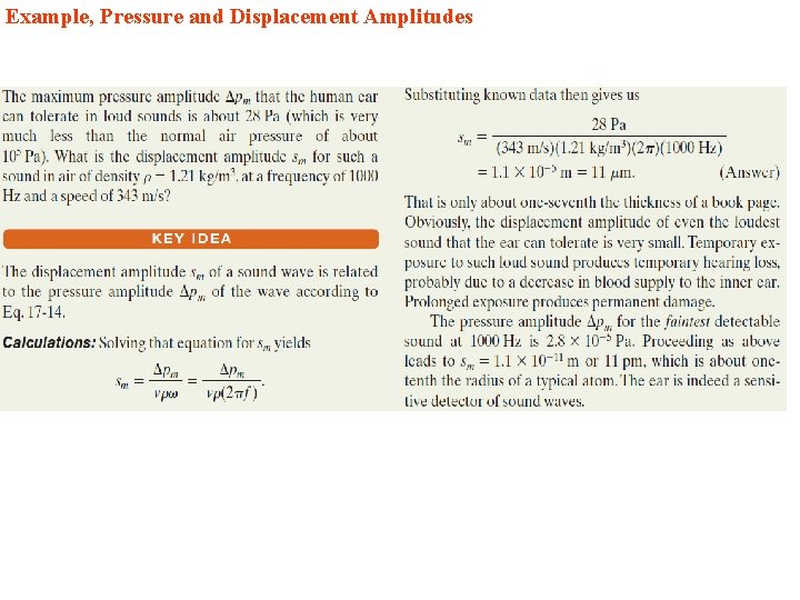 Example, Pressure and Displacement Amplitudes 