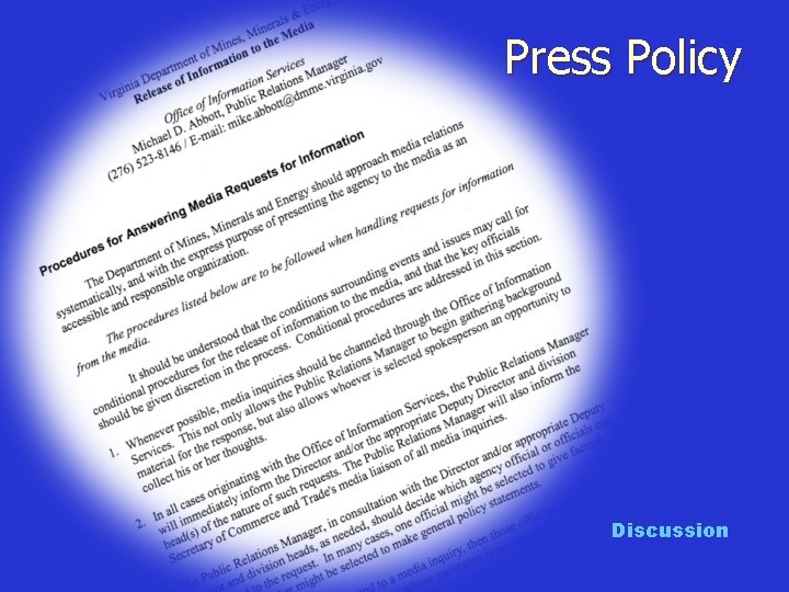 Press Policy Discussion 