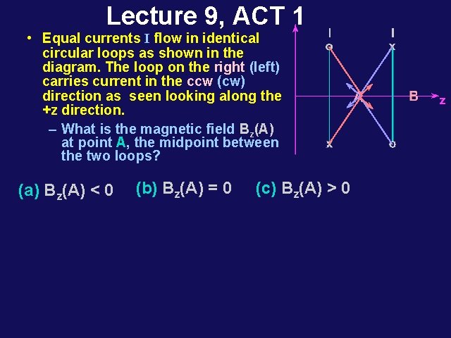Lecture 9, ACT 1 • Equal currents I flow in identical circular loops as