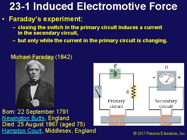 23 -1 Induced Electromotive Force • Faraday’s experiment: – closing the switch in the