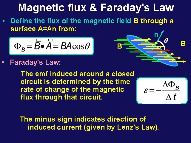 Magnetic flux & Faraday's Law • Define the flux of the magnetic field B