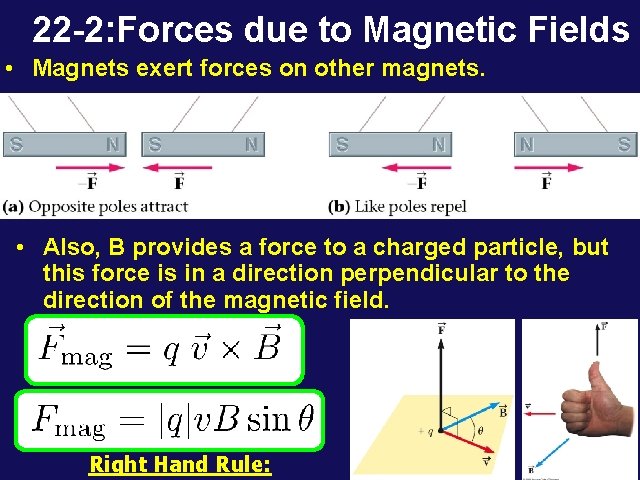 22 -2: Forces due to Magnetic Fields • Magnets exert forces on other magnets.