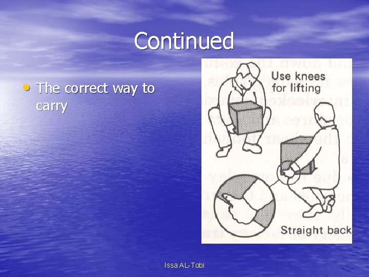 Continued • The correct way to carry Issa AL-Tobi 