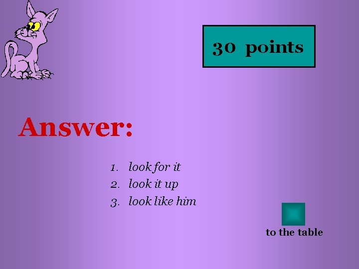 30 points Answer: 1. look for it 2. look it up 3. look like