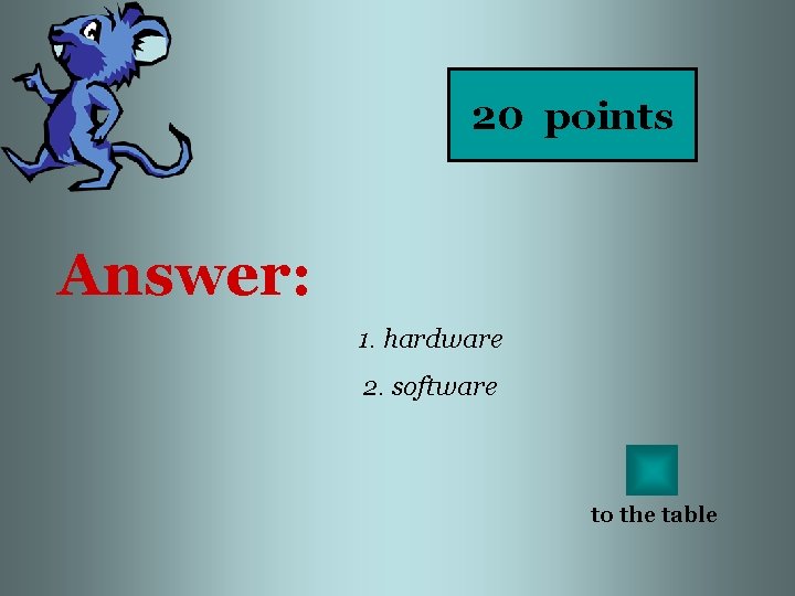 20 points Answer: 1. hardware 2. software to the table 