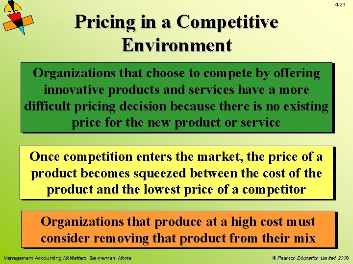 4 -23 Pricing in a Competitive Environment Organizations that choose to compete by offering