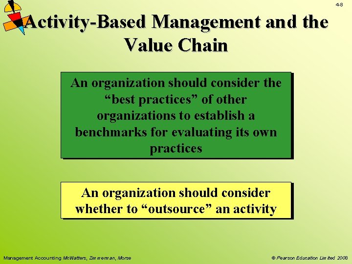 4 -8 Activity-Based Management and the Value Chain An organization should consider the “best