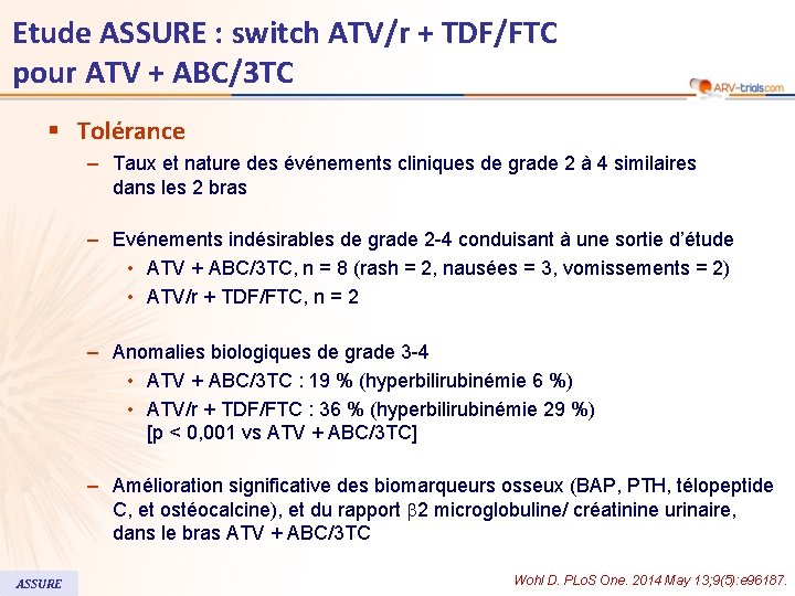 Etude ASSURE : switch ATV/r + TDF/FTC pour ATV + ABC/3 TC § Tolérance