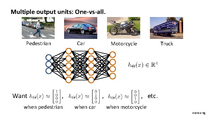 Multiple output units: One-vs-all. Pedestrian Want Car , when pedestrian Motorcycle , when car