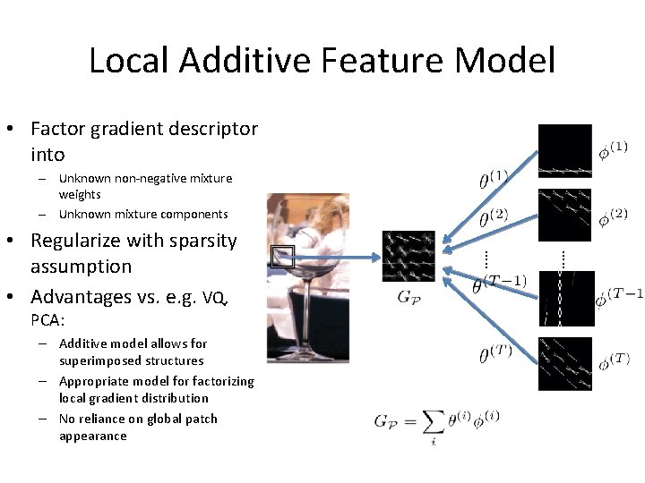 Local Additive Feature Model • Factor gradient descriptor into – Unknown non-negative mixture weights