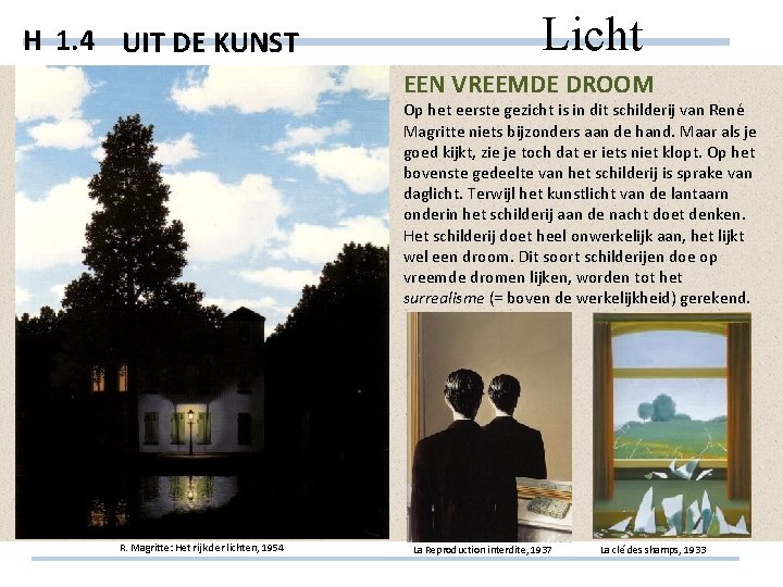 H 1. 4 UIT DE KUNST Licht EEN VREEMDE DROOM Op het eerste gezicht