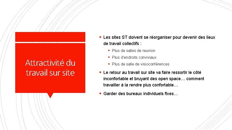 § Les sites ST doivent se réorganiser pour devenir des lieux de travail collectifs