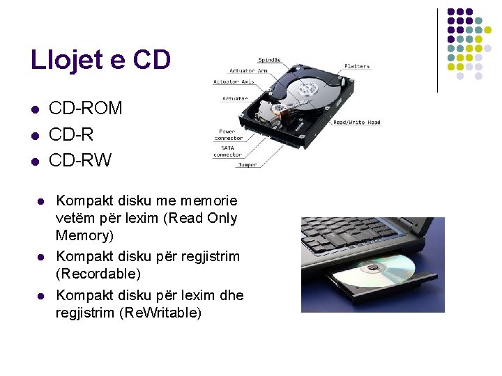 Llojet e CD l l l CD-ROM CD-RW Kompakt disku me memorie vetëm për