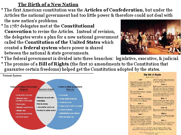 The Birth of a New Nation * The first American constitution was the Articles The Birth of a New Nation * The first American constitution was the Articles