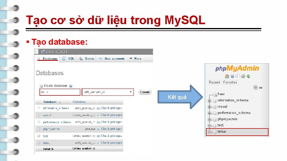 Tạo cơ sở dữ liệu trong My. SQL § Tạo database: Kết quả 