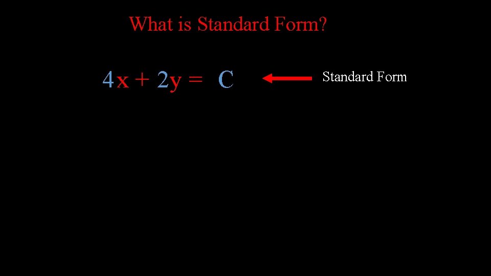 What is Standard Form? 4 x + 2 y = C Standard Form 