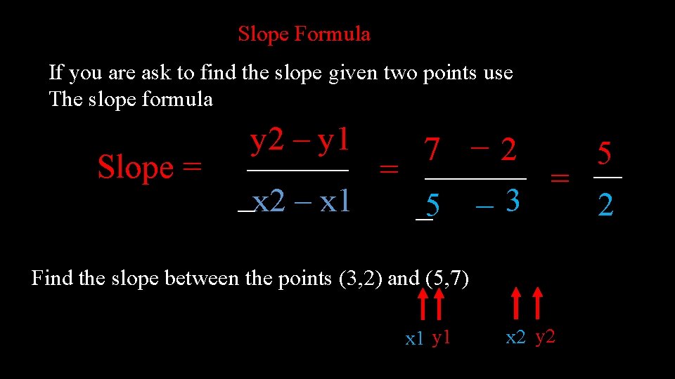 Slope Formula If you are ask to find the slope given two points use