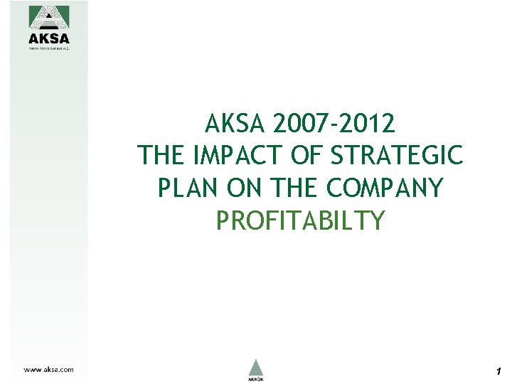 AKSA 2007 -2012 THE IMPACT OF STRATEGIC PLAN ON THE COMPANY PROFITABILTY 1 