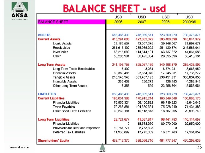 BALANCE SHEET - usd 22 