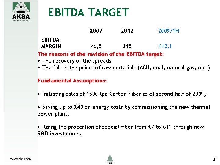 EBITDA TARGET 2007 2012 2009/1 H EBITDA MARGIN %6, 5 %12, 1 The reasons