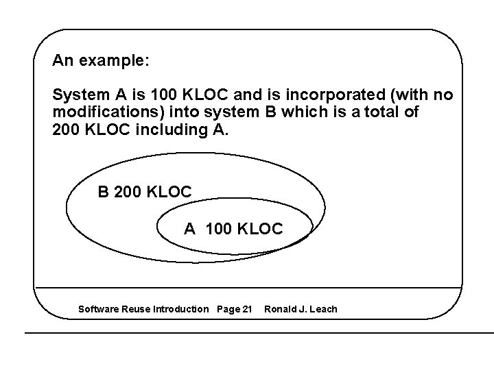 An example: System A is 100 KLOC and is incorporated (with no modifications) into