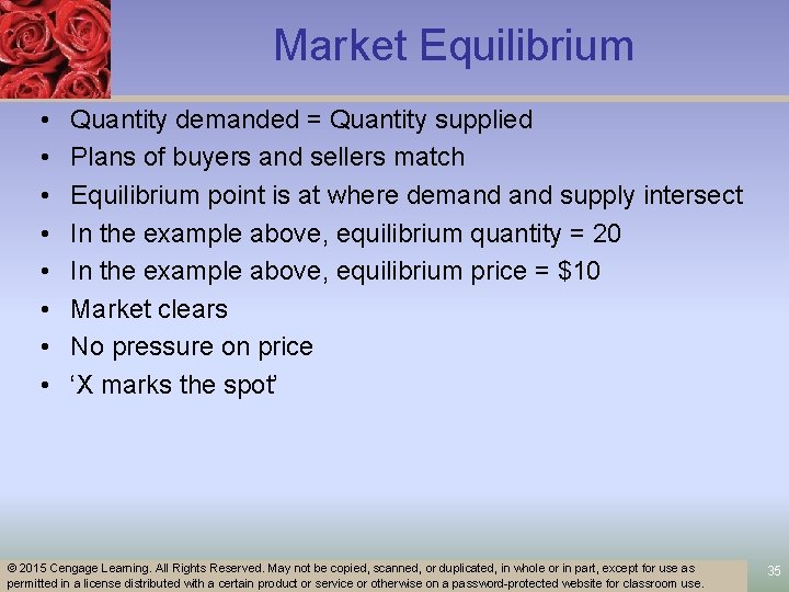 Market Equilibrium • • Quantity demanded = Quantity supplied Plans of buyers and sellers