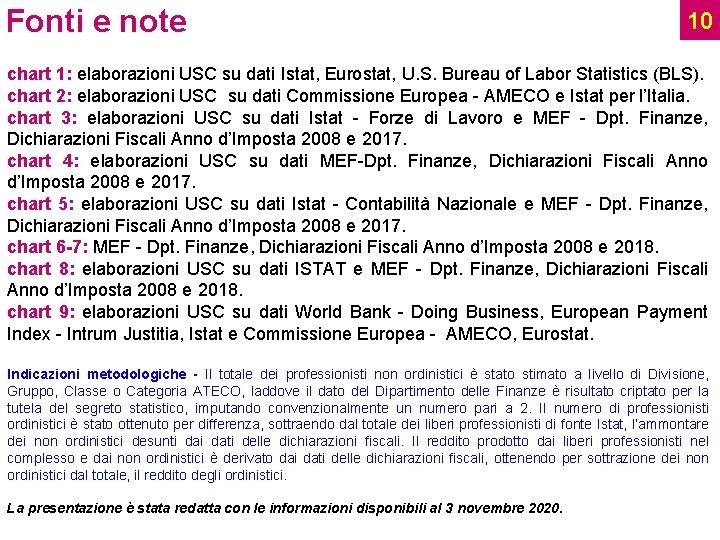 Fonti e note 10 chart 1: elaborazioni USC su dati Istat, Eurostat, U. S.