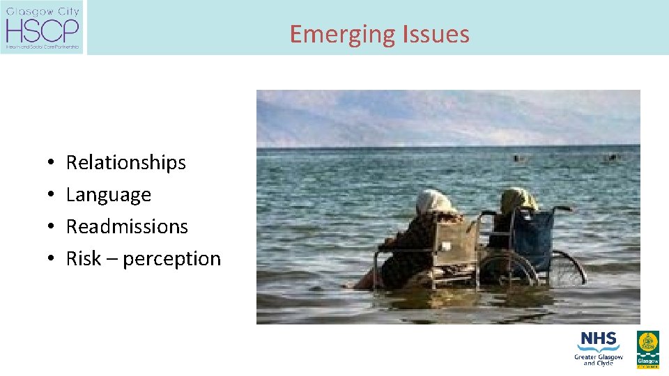 Emerging Issues • • Relationships Language Readmissions Risk – perception 