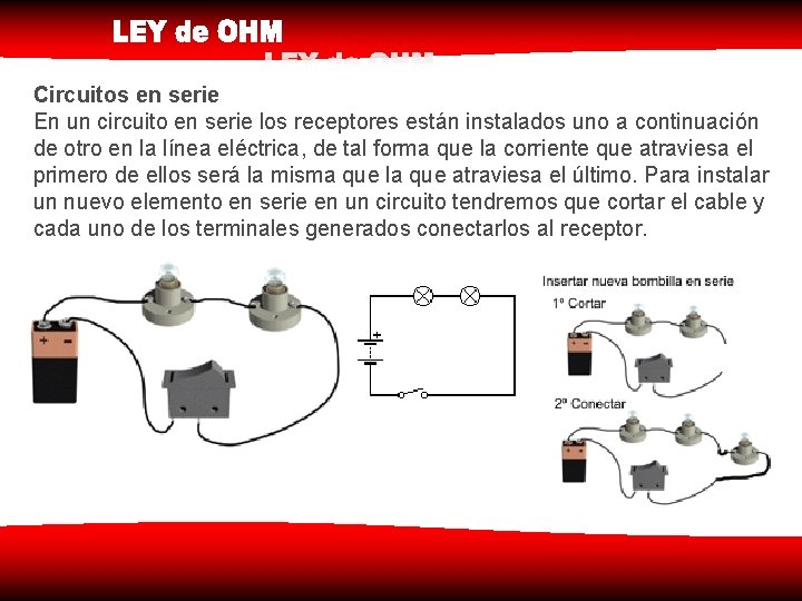Circuitos en serie En un circuito en serie los receptores están instalados uno a