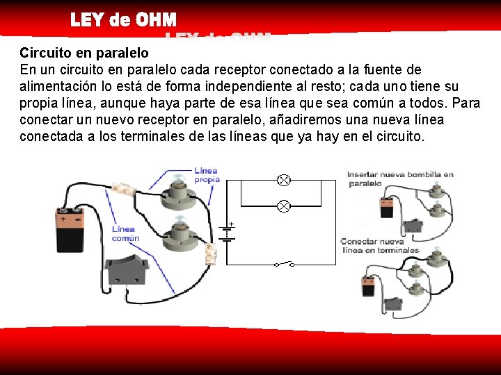 Circuito en paralelo En un circuito en paralelo cada receptor conectado a la fuente