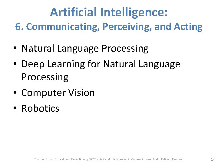 Artificial Intelligence: 6. Communicating, Perceiving, and Acting • Natural Language Processing • Deep Learning