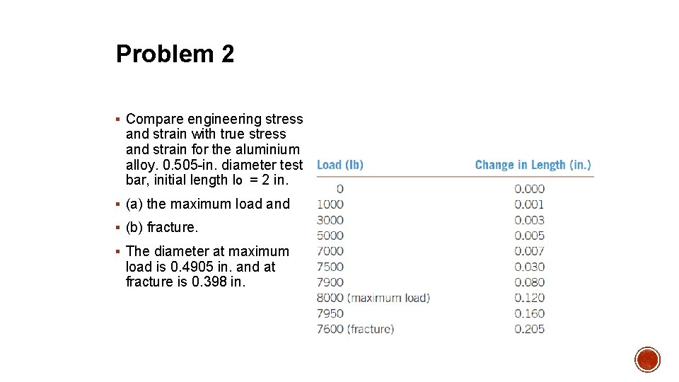 Problem 2 § Compare engineering stress and strain with true stress and strain for