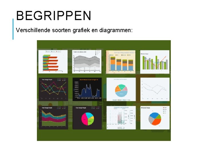 BEGRIPPEN Verschillende soorten grafiek en diagrammen: 