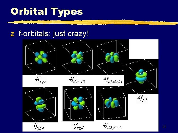Orbital Types z f-orbitals: just crazy! 27 