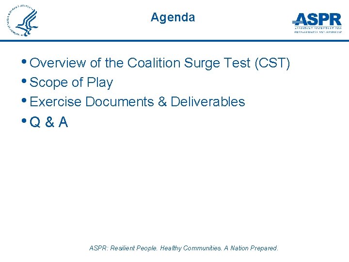 Agenda • Overview of the Coalition Surge Test (CST) • Scope of Play •