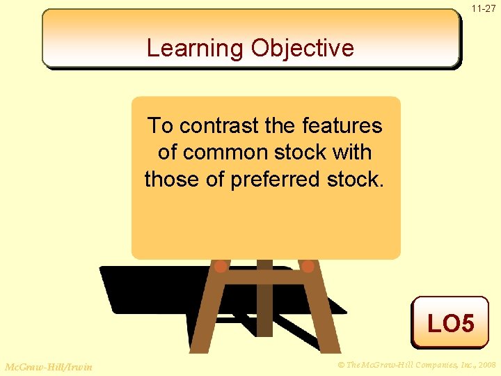 11 -27 Learning Objective To contrast the features of common stock with those of