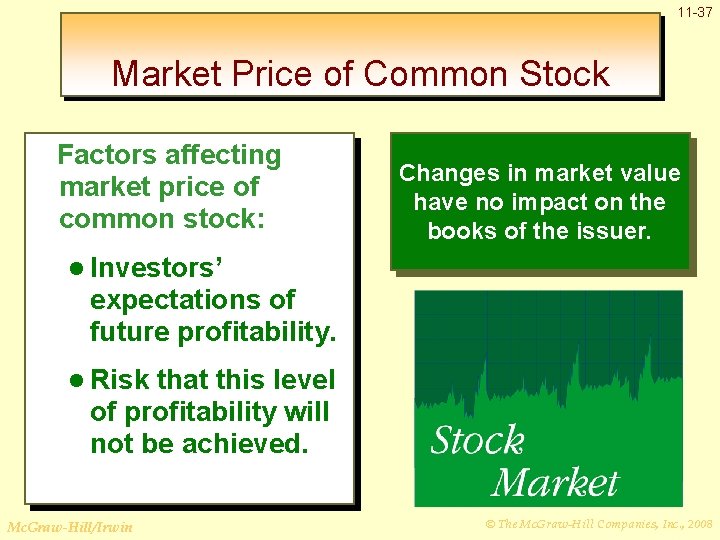 11 -37 Market Price of Common Stock Factors affecting market price of common stock: